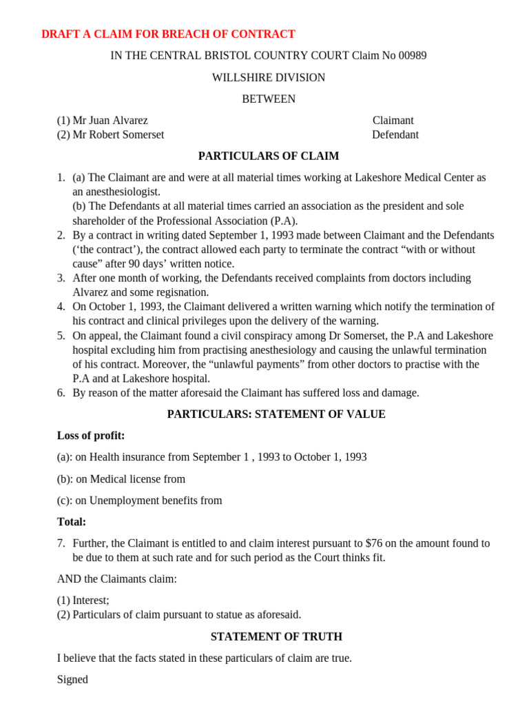 Breach of Contract Claim - Alvarez v. Somerset | PDF