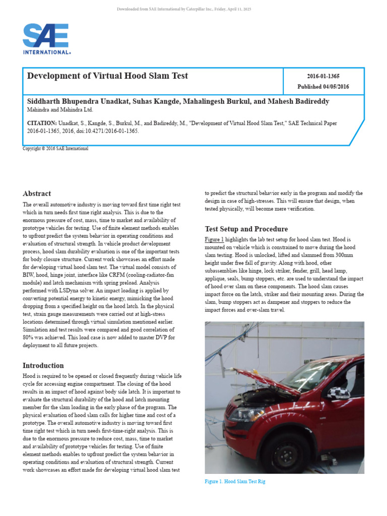 Virtual Hood Slam Test Development | PDF | Stiffness | Simulation