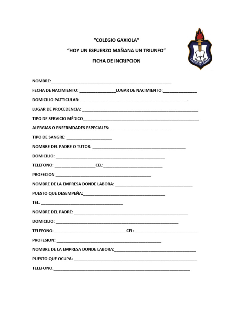 Ficha De Inscripcion En Blancp Pdf 