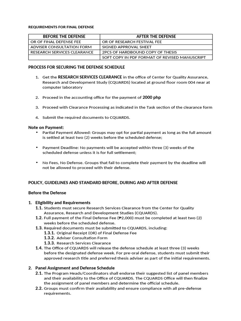 Final Defense Requirements and Process | PDF | Thesis