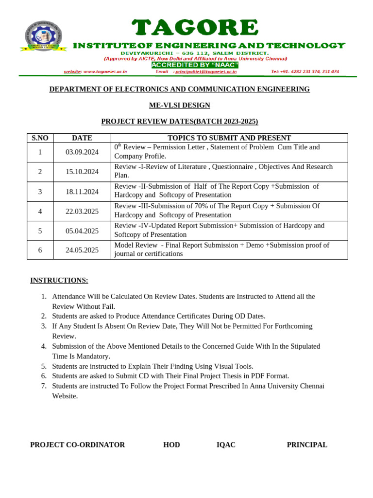 Project Review Dates | PDF