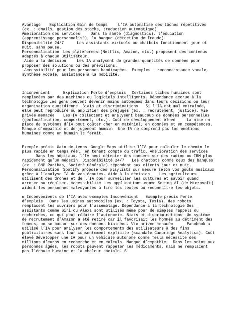 Avantages et inconvénients de l'IA | PDF | Intelligence artificielle ...