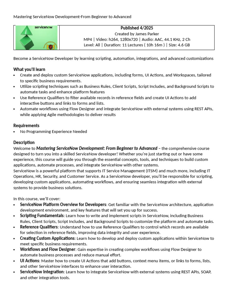 Mastering ServiceNow Development-From Beginner To Advanced | PDF ...