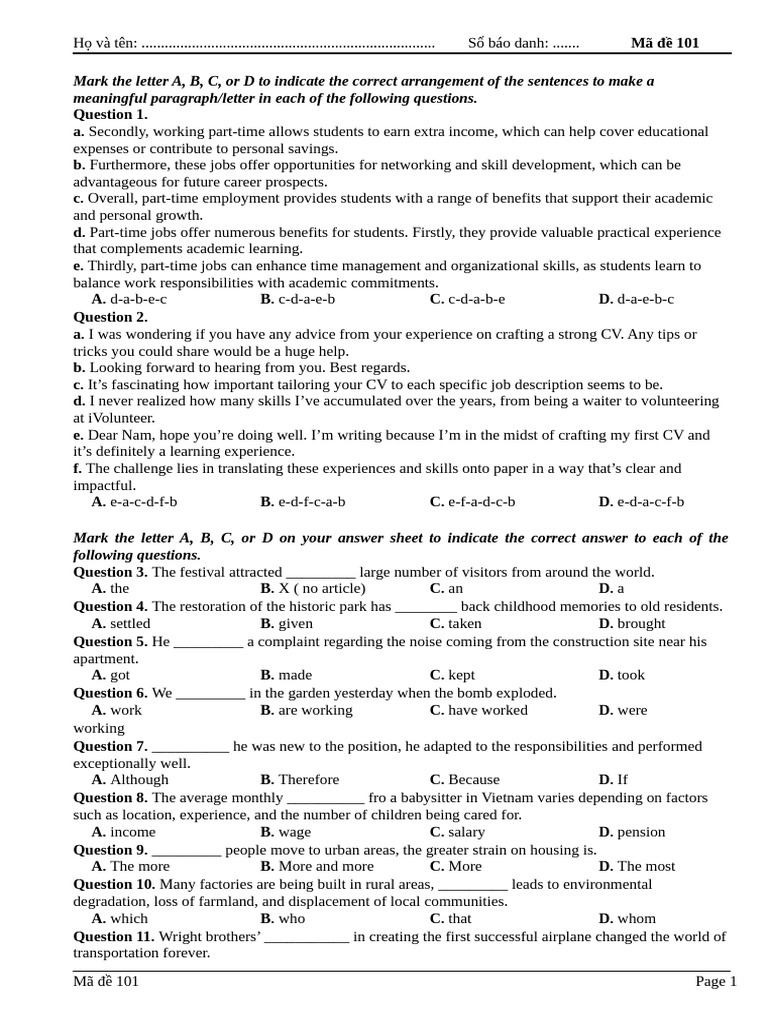 Student Exam Practice: Sentence Arrangement | PDF | Economies