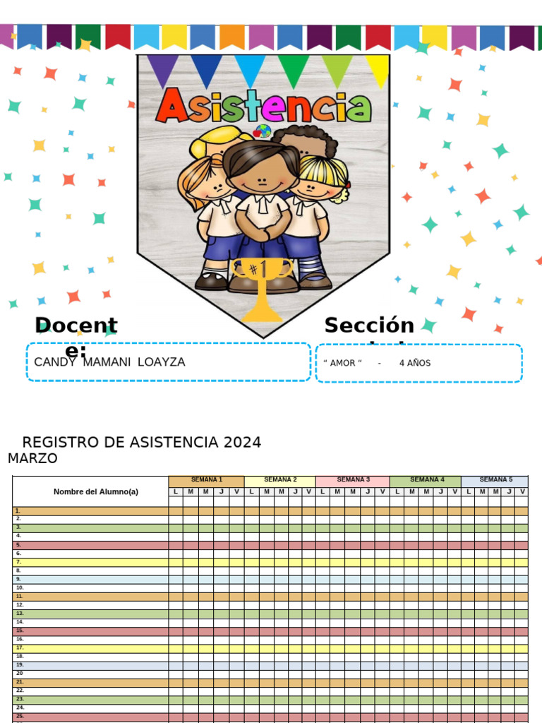 Registro de Asistencia 2024 Infantil | PDF