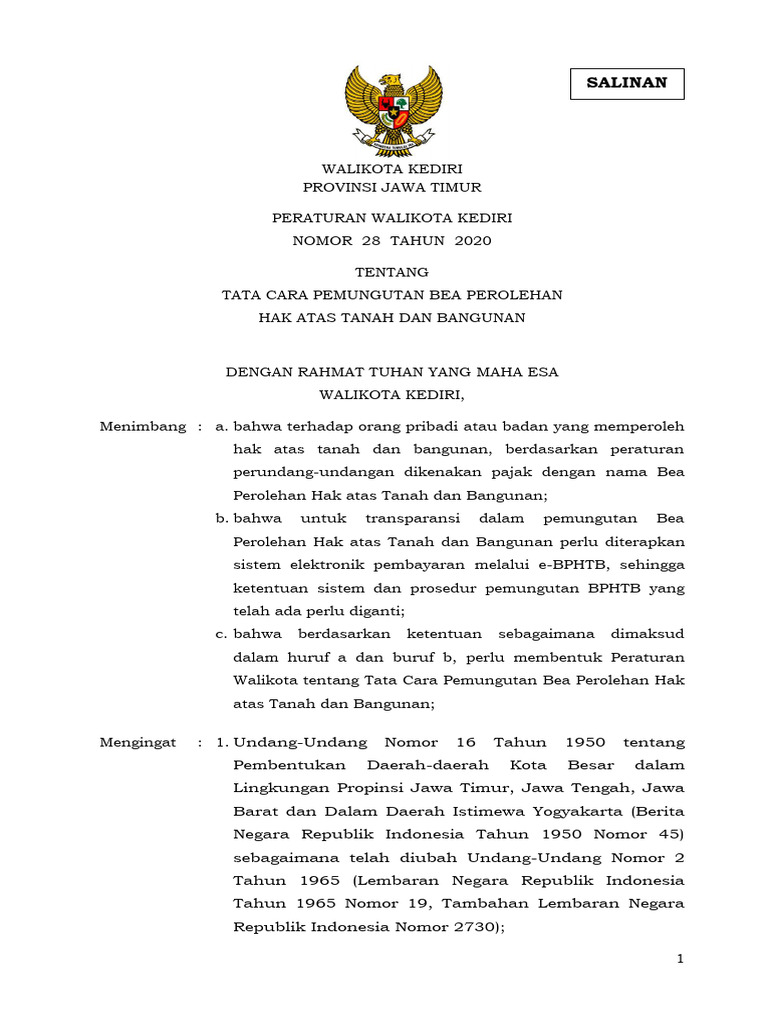 Perwal 28 Tata Cara Pemungutan Bphtb Pdf