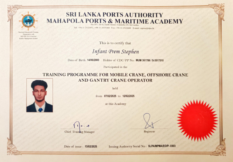Crane Operator Certificate PDF