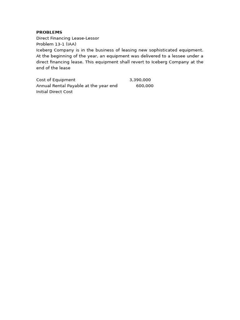 Direct Financing Lease Analysis | PDF
