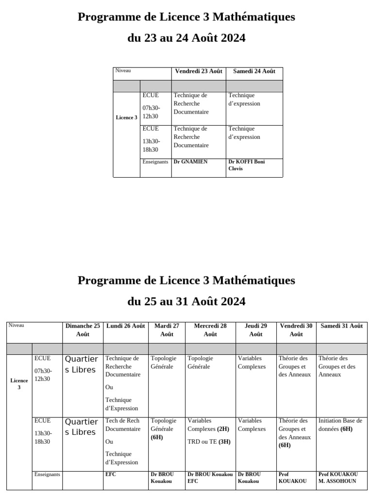 Programme Licence 3 Mathématiques 2024 | PDF | Mathématiques | Analyse ...