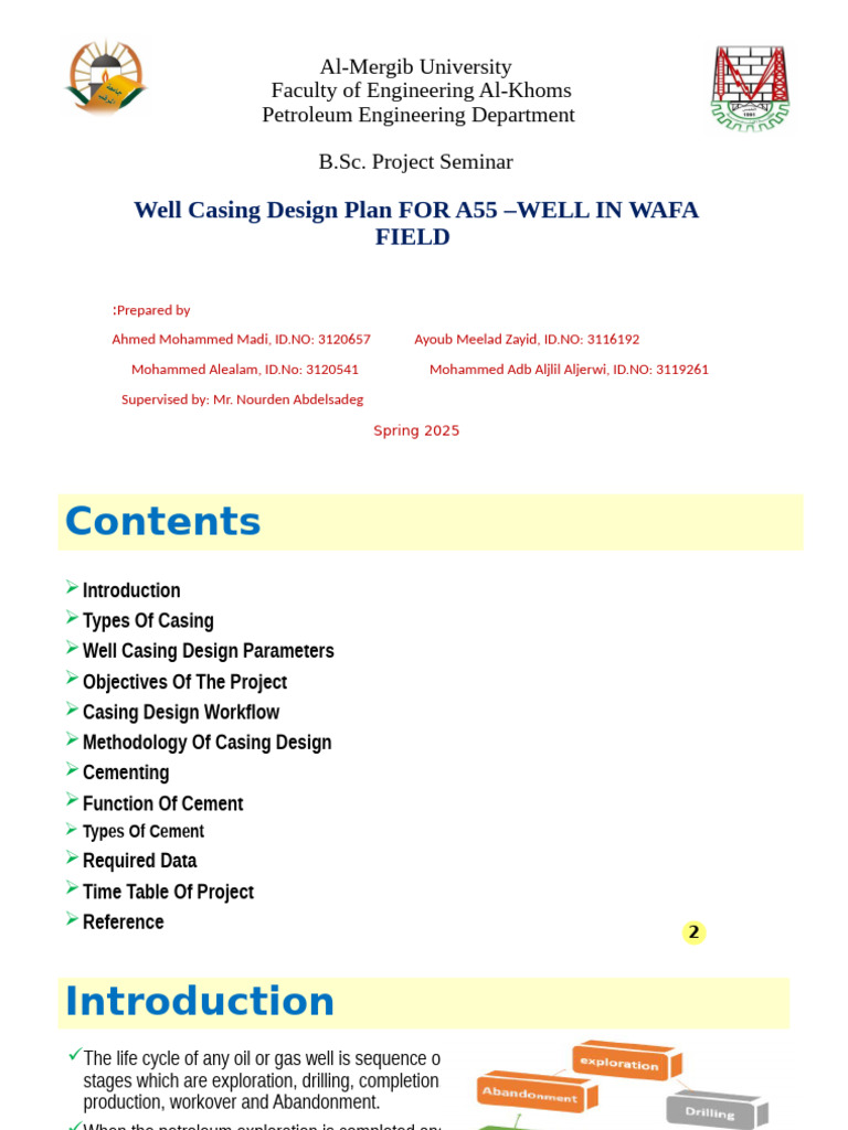 Project Proposal - Copy | PDF | Casing (Borehole) | Oil Well