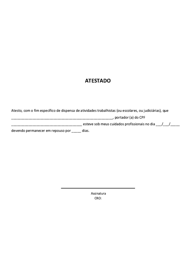Modelo Atestado Odontologico para Imprimir Cópia PDF | PDF