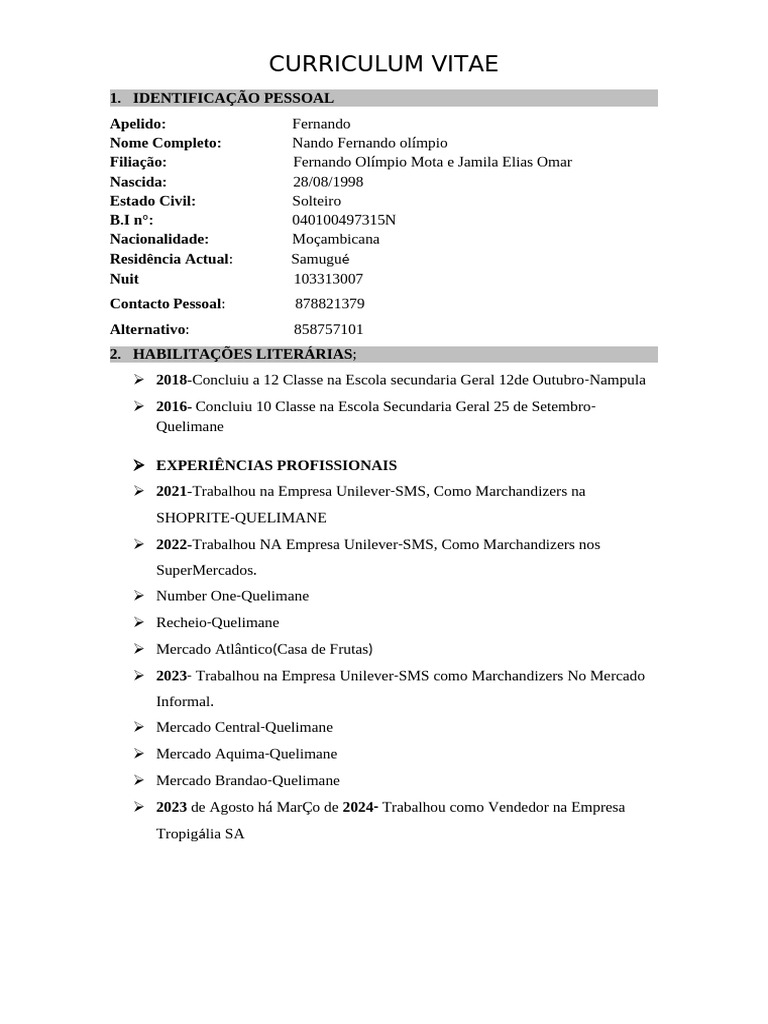 Curriculum Vitae de Nando Fernando Olímpio | PDF
