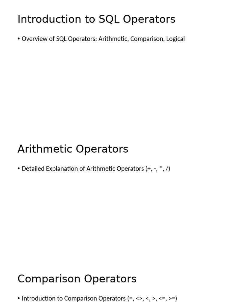 Introduction to SQL Operators Explan | PDF