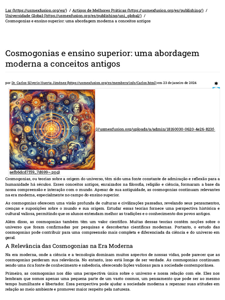 Cosmogonias e Ensino Superior - Uma Abordagem Moderna A Conceitos ...