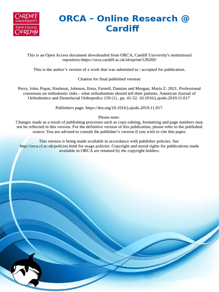 Cardiff Consensus of Risk Ajodo | PDF | Periodontology | Orthodontics