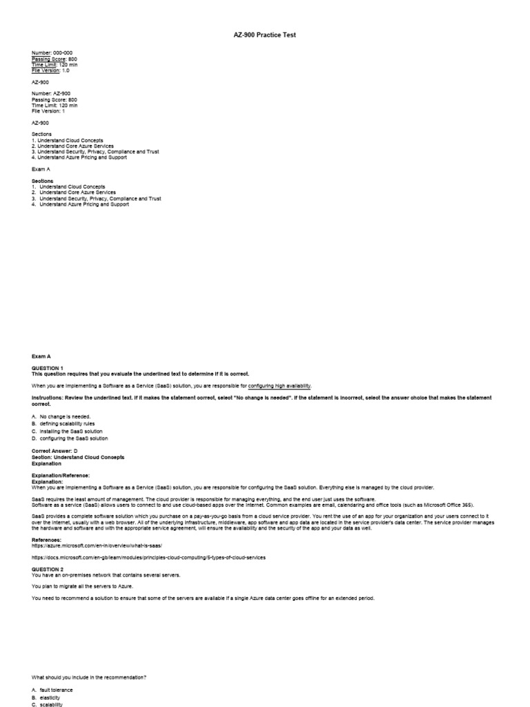AZ-900 Azure Fundamentals Practice Test | PDF | Cloud Computing ...