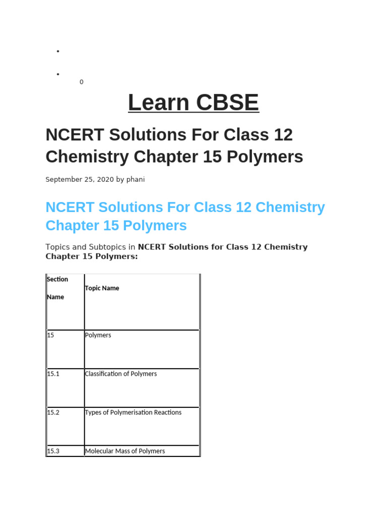 NCERT Class 12 Chemistry Polymers Guide | PDF | Polymers | Physical ...