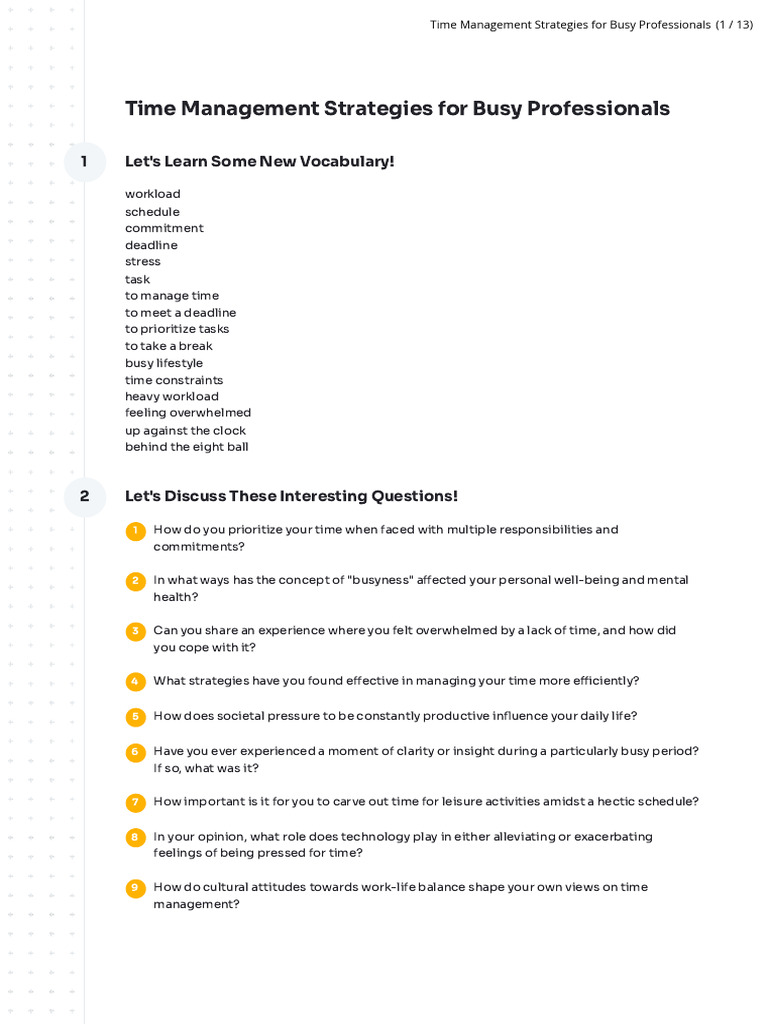 Time Management Strategies For Busy Professionals | PDF | Time ...