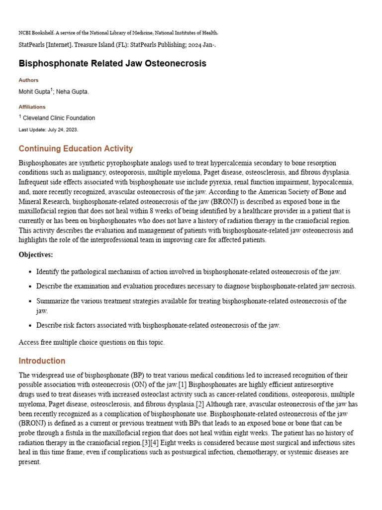 Bisphosphonate Related Jaw Osteonecrosis - StatPe… (1) | PDF | Diseases ...