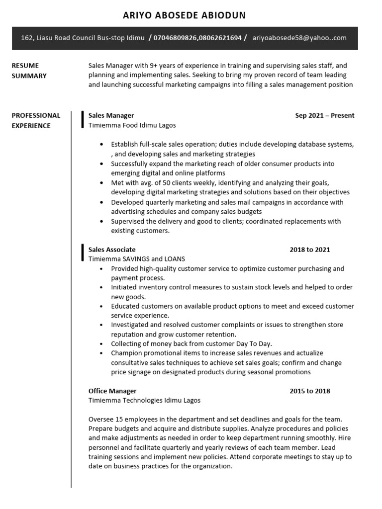 Online Sales Manager Resume | PDF | Sales | Marketing