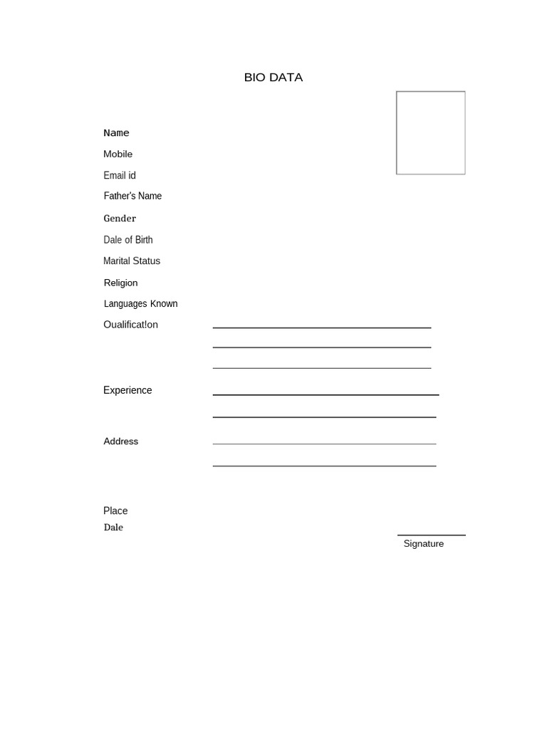 Personal Bio Data Form Template | PDF