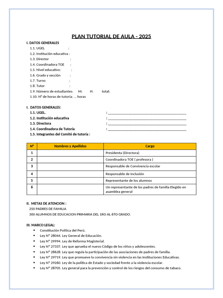 Plan Tutorial de Aula 2025 | PDF | Pedagogía | Aprendizaje