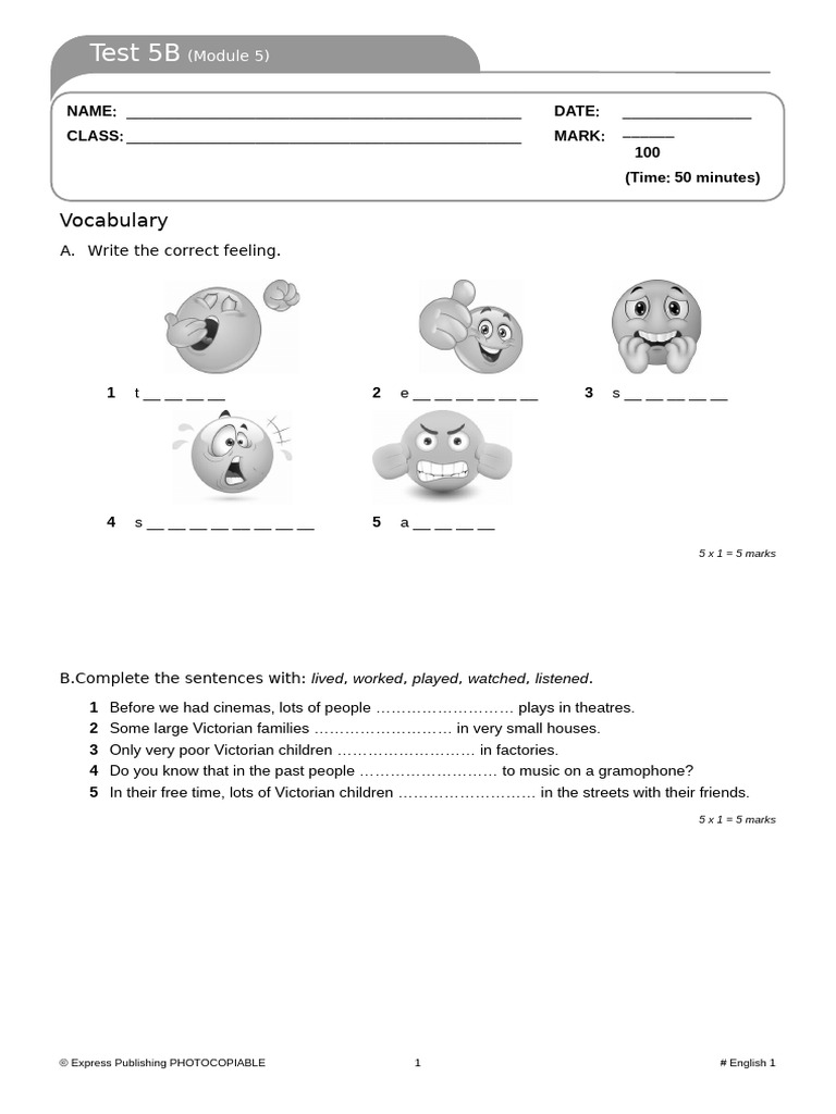 Vocabulary and Grammar Test 5B | PDF | Medusa | Linguistics