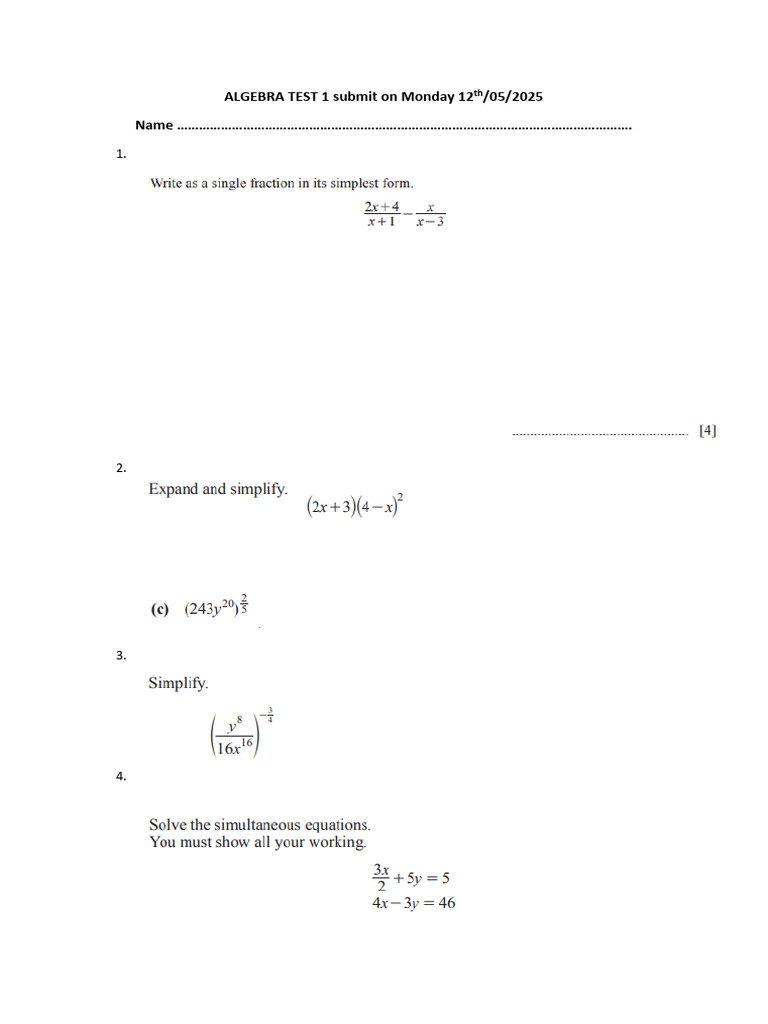 Algebra Test 1 | PDF
