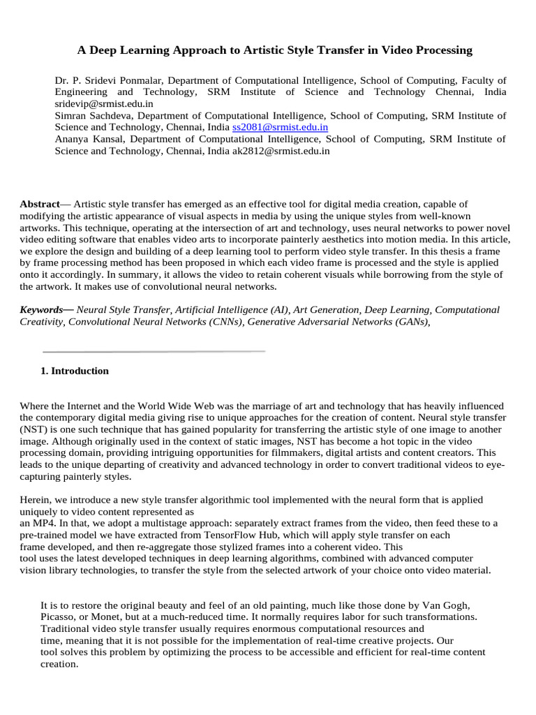 Deep Final Research Paper | PDF | Video | Deep Learning