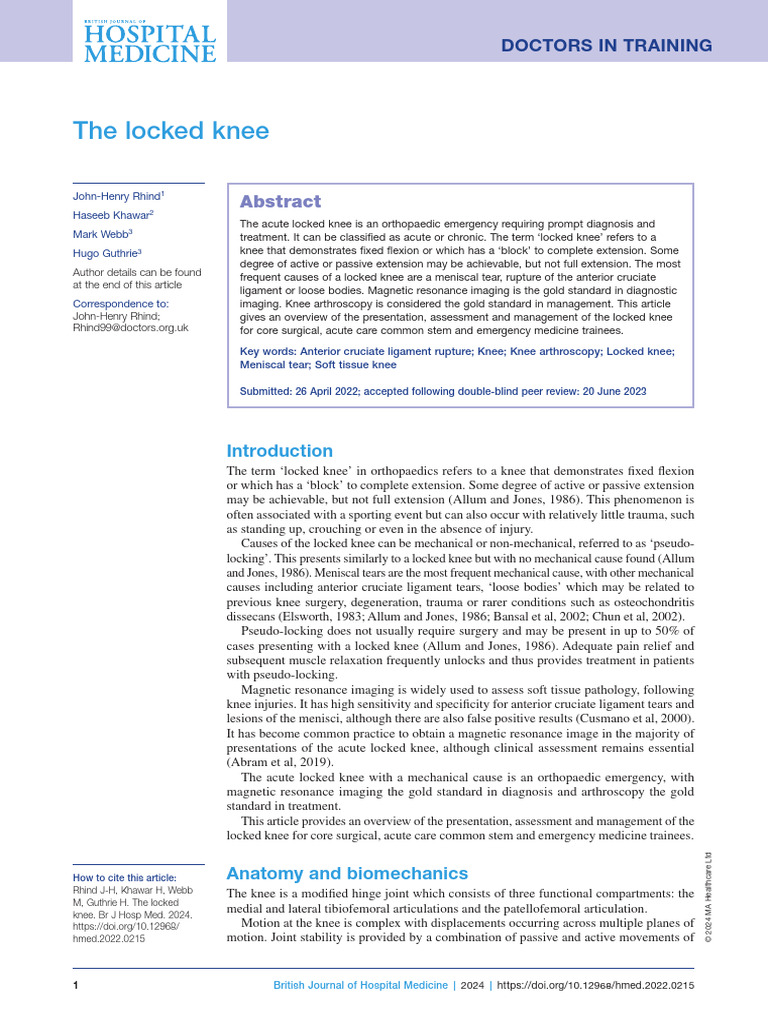 Overview of Locked Knee Management | PDF | Knee | Musculoskeletal System