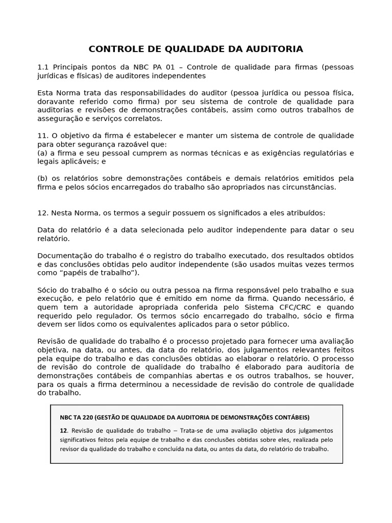 Controle de Qualidade em Auditoria | PDF | Contabilidade | Relatório anual
