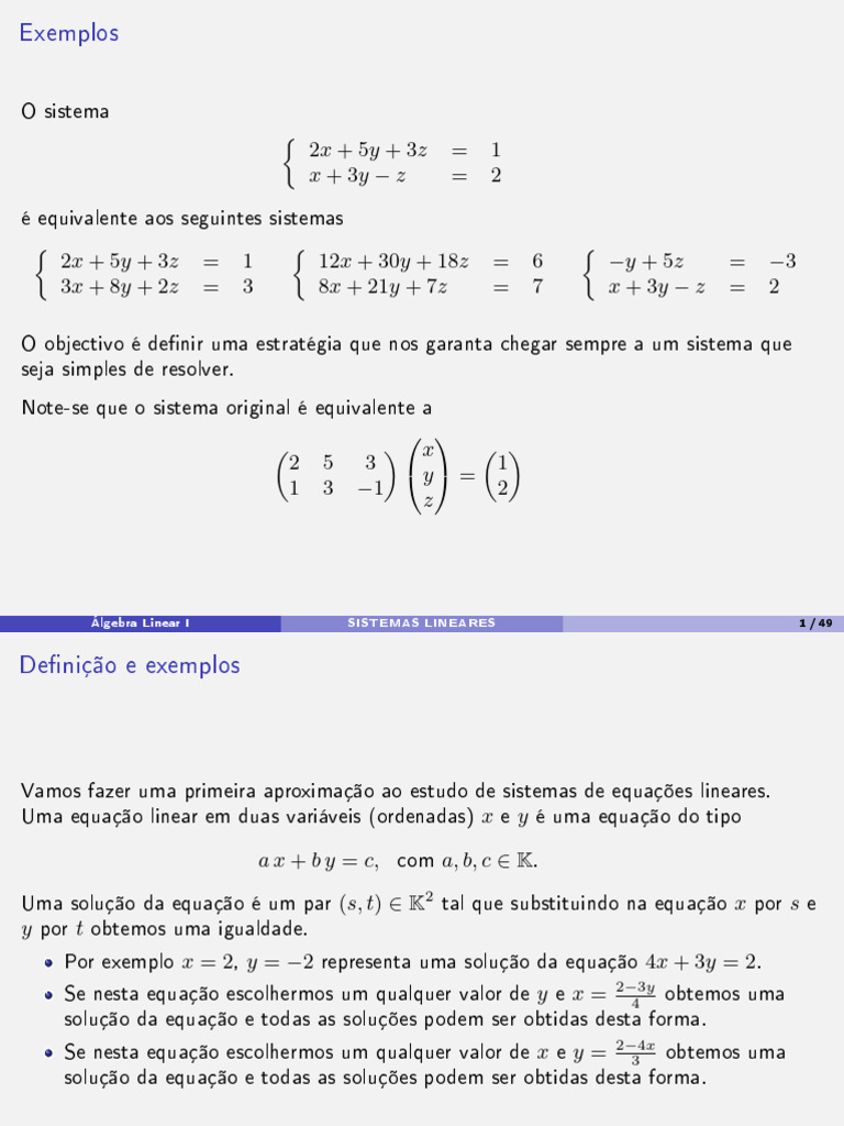 Sistemas | PDF | Equações | Sistema de equações lineares