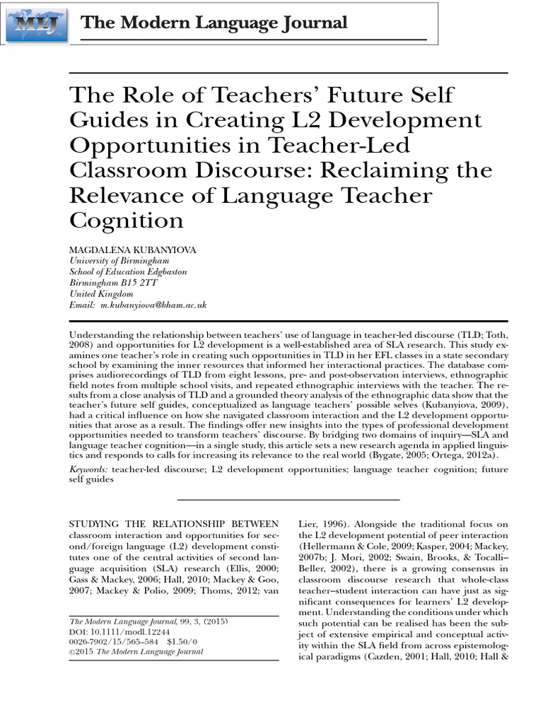 Teachers' Future Self in L2 Development | PDF | Ethnography | Second ...