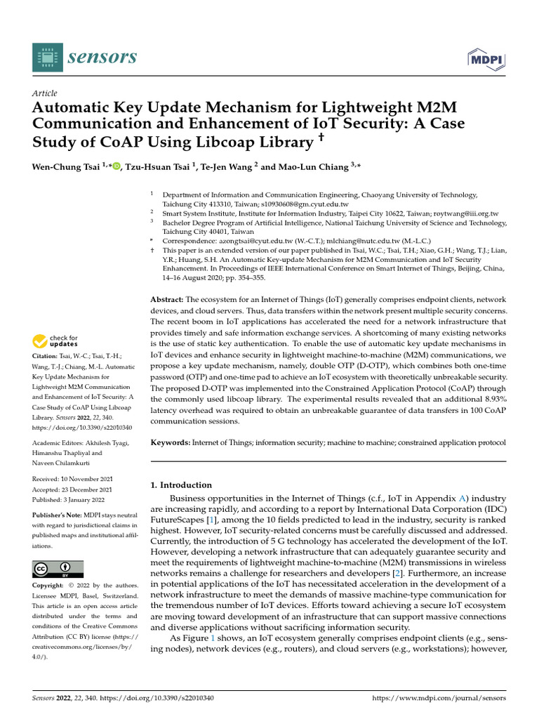 IoT Security: Automatic Key Update Mechanism | PDF | Key (Cryptography ...