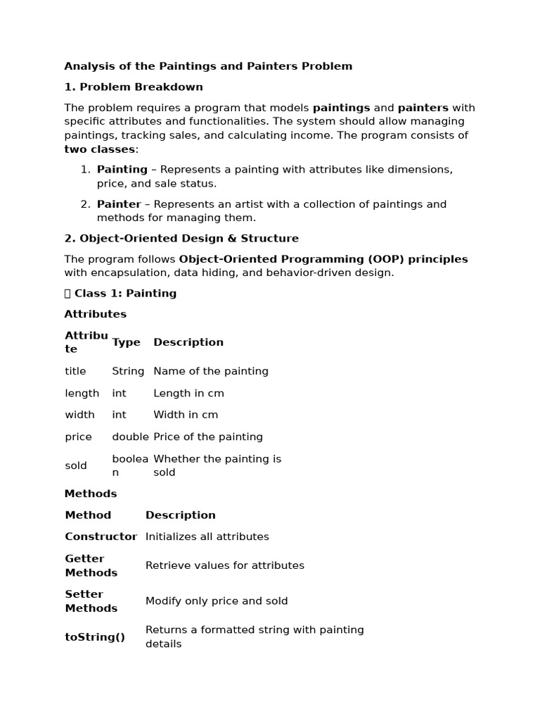 Analysis of The Paintings and Painters Problem | PDF | Method (Computer ...