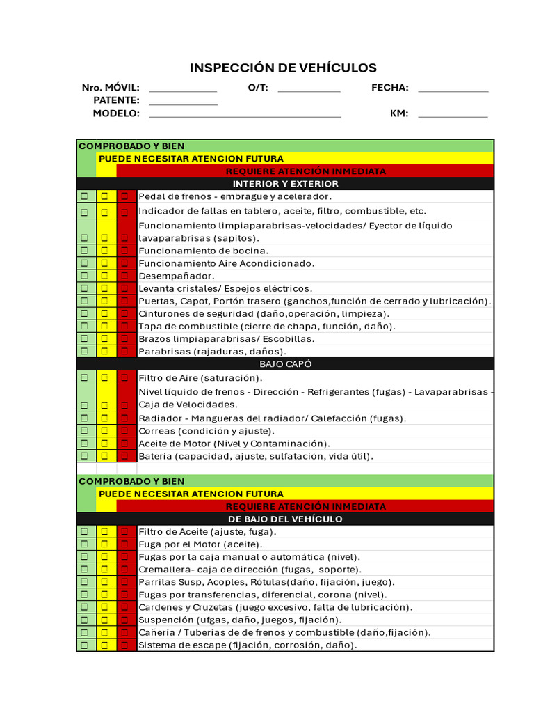 Formato de Inspección de Vehículos | PDF