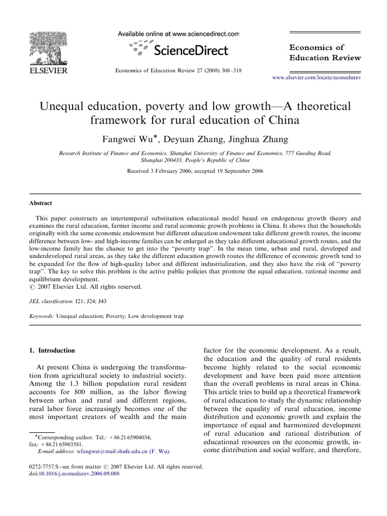 Unequal Education, Poverty and Low Growth-A Theoretical Framework For ...