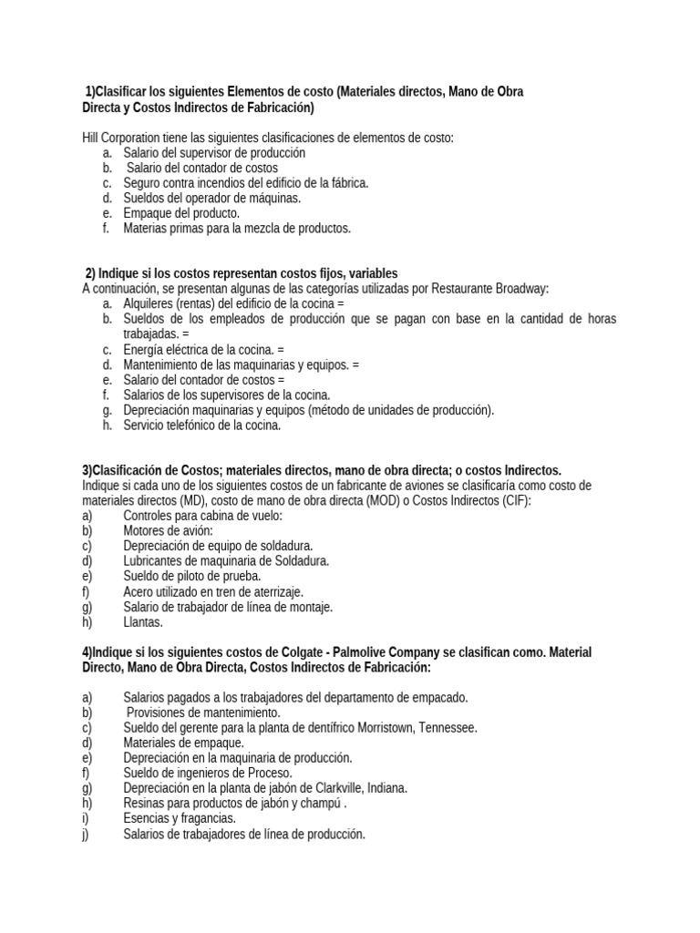 Clasificación y Cálculo de Costos Empresariales | PDF | Salario ...