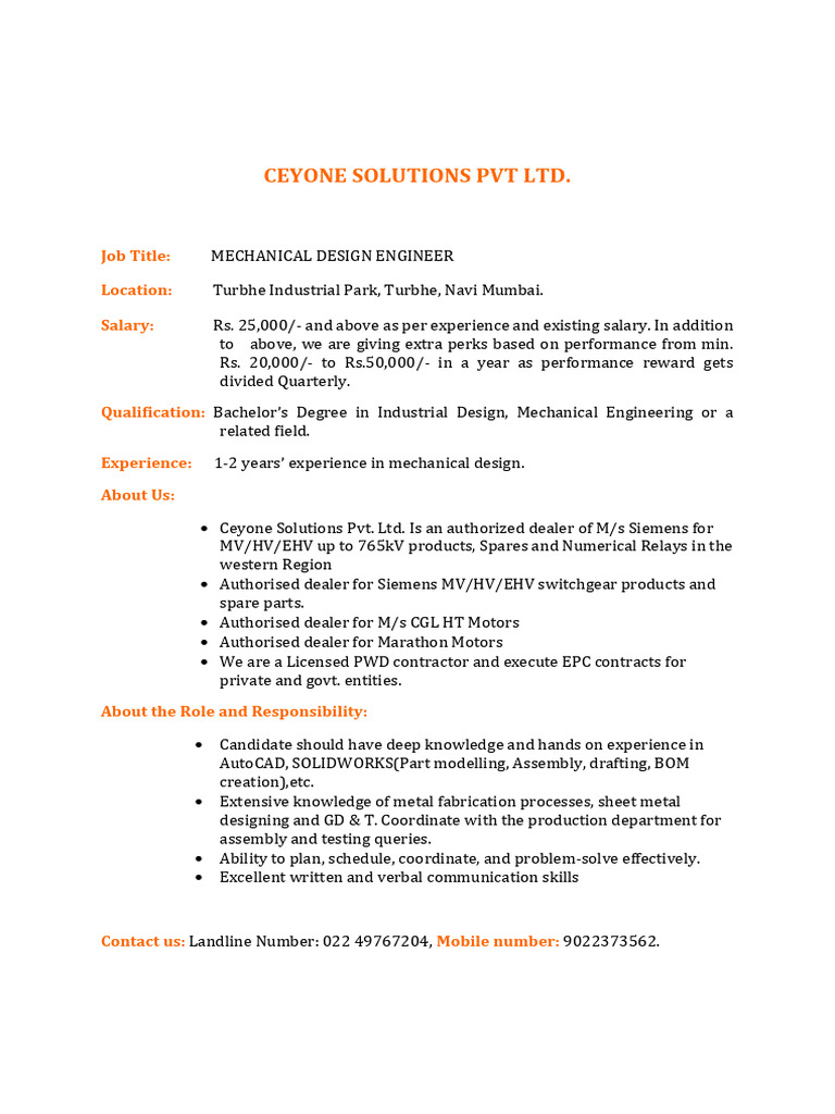 Mechanical Design Engineer Job in Navi Mumbai | PDF