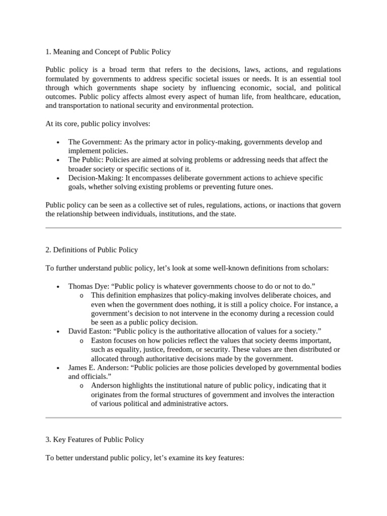 Definitions and Features of Public Policy | PDF | Policy ...