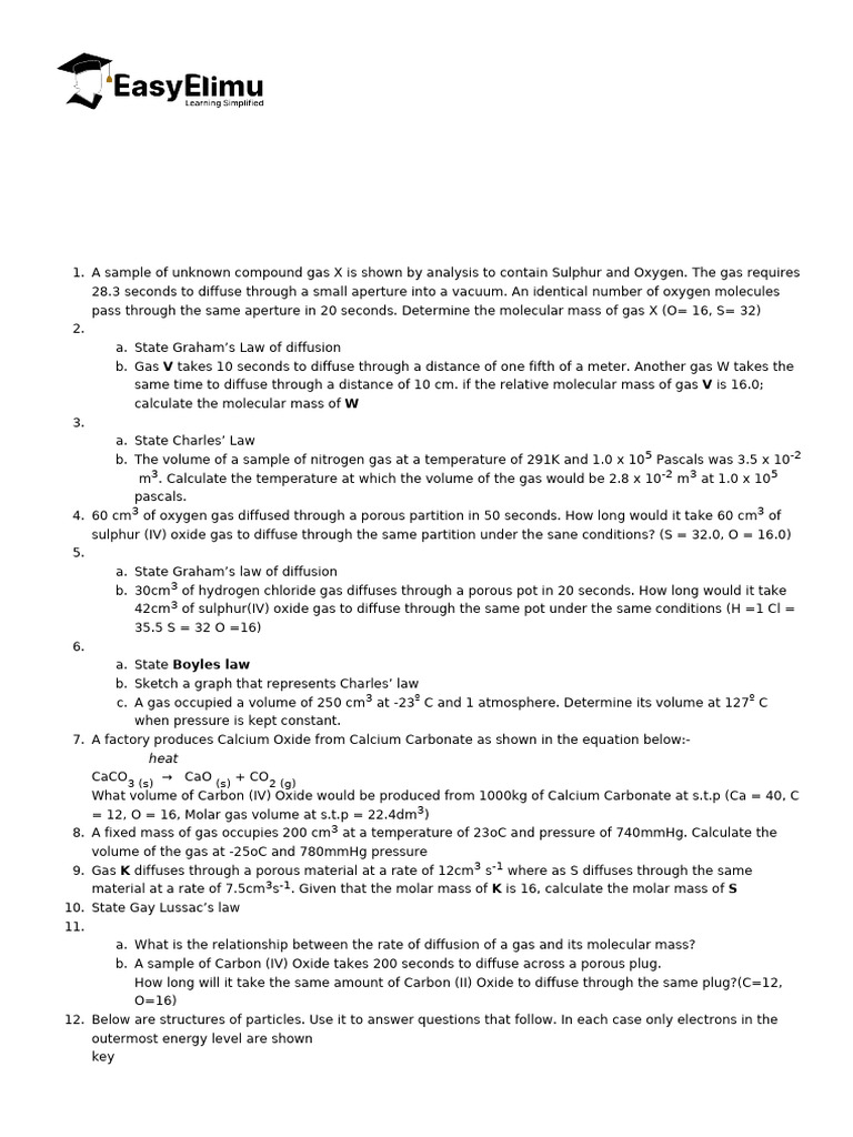 Gas Laws Q&A for Chemistry Revision | PDF | Gases | Diffusion