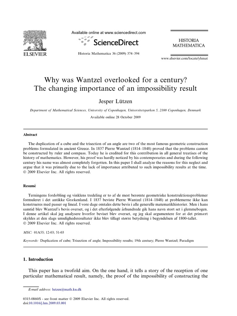 2009 Lützen Why Was Wantzel Overlooked For A Century - Changing ...