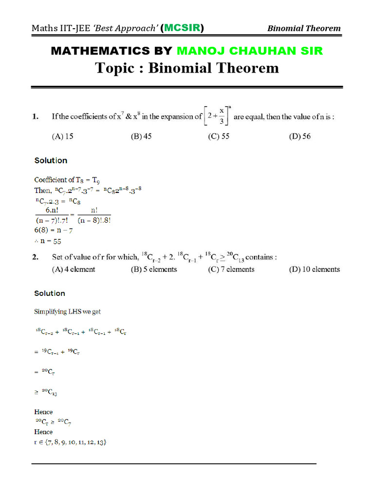 IIT-JEE Binomial Theorem Guide | PDF | Mathematics | Complex Analysis