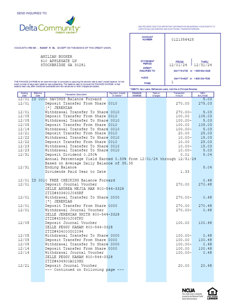 Delta Community CU Account Statement | PDF | Credit Card | Debits And ...