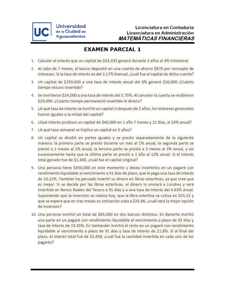 Ejercicios de Matemáticas Financieras | PDF | Tasas de interés | Interés