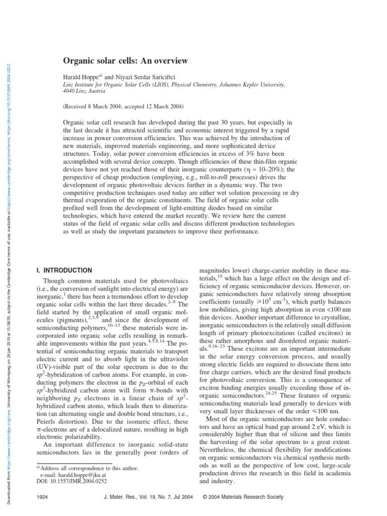 Overview of Organic Solar Cells | PDF | Solar Cell | Photovoltaics