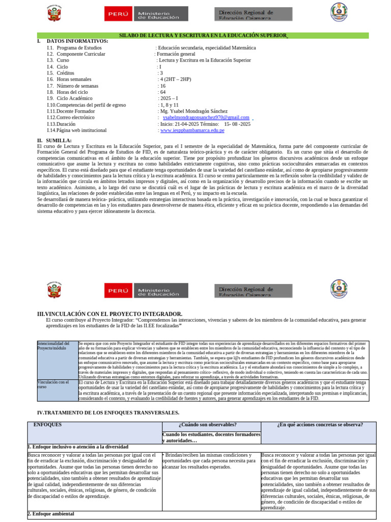 Silabo de Lectura y Escritura Superior | PDF | Evaluación | Plan de ...