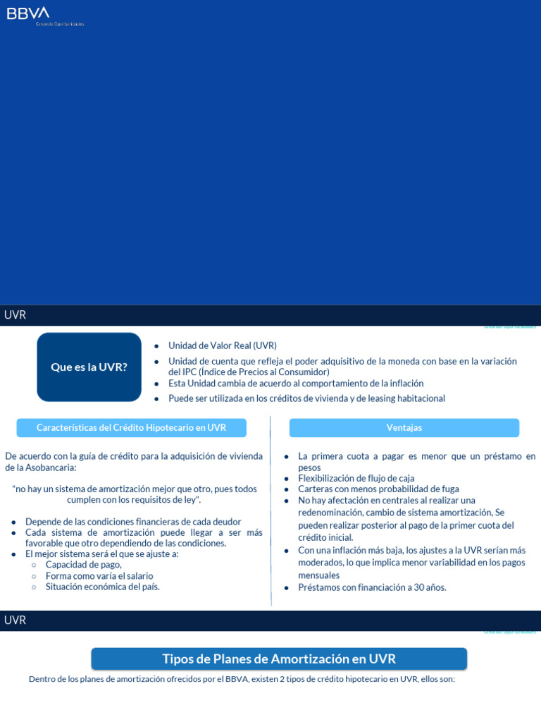 Ventajas y Tipos de Créditos en UVR | PDF | Inflación | Hipotecas