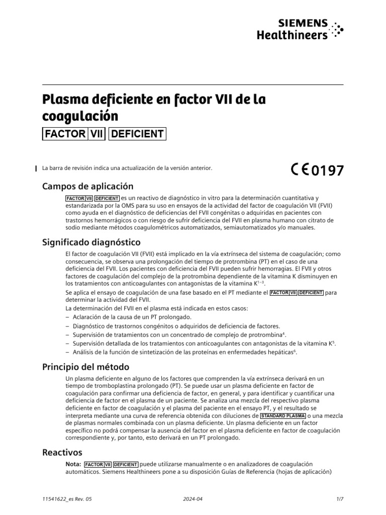 Coagulation Factor VII Deficient Plasma | PDF | Coagulación | Sangre
