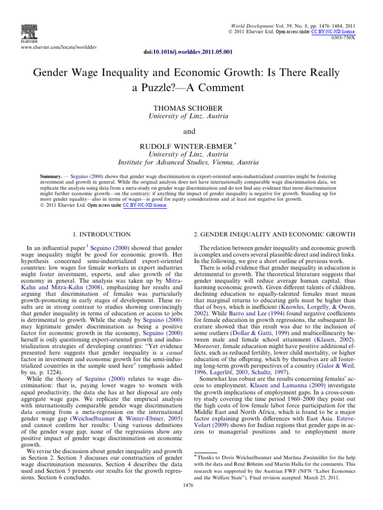 Gender Wage Inequality's Impact on Growth | PDF | Labour Economics ...